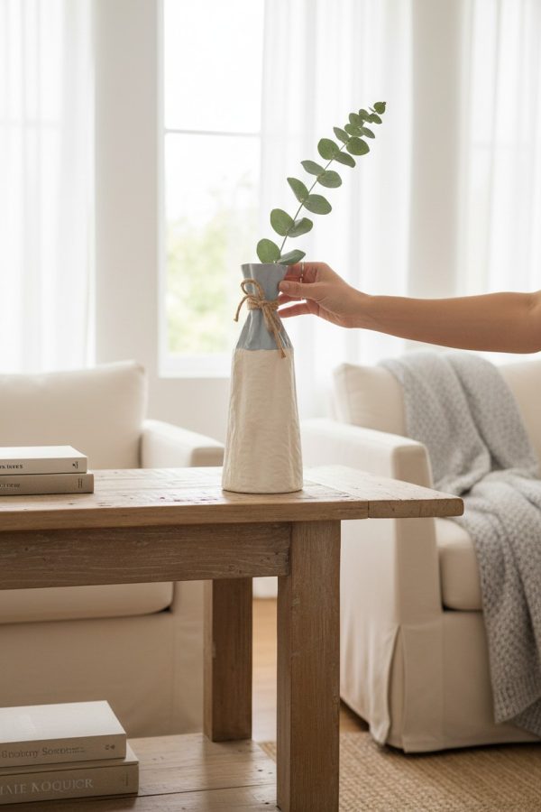 Florero de Lata Blanco y Celeste – 42×25 cm