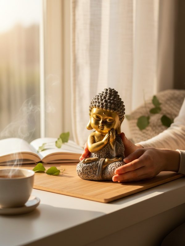 Buda Mini con Manos al Rostro – 17 cm