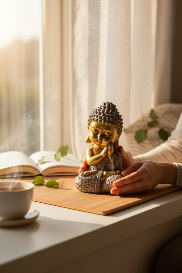 Buda Mini con Manos al Rostro – 17 cm