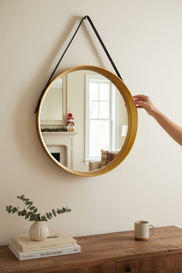 Espejo Redondo Dorado con Cuerda – 51,5 cm
